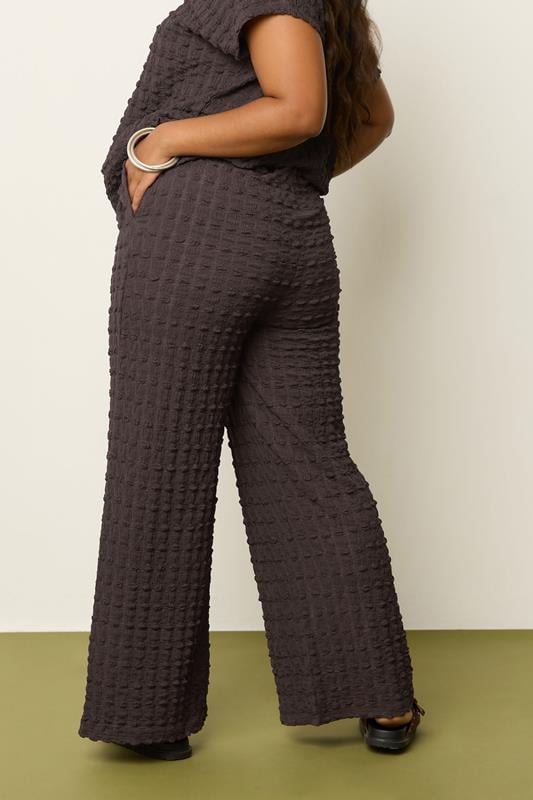 Evans YOURS Curve Chocolate Brown Bubble Textured Wide Leg Trousers