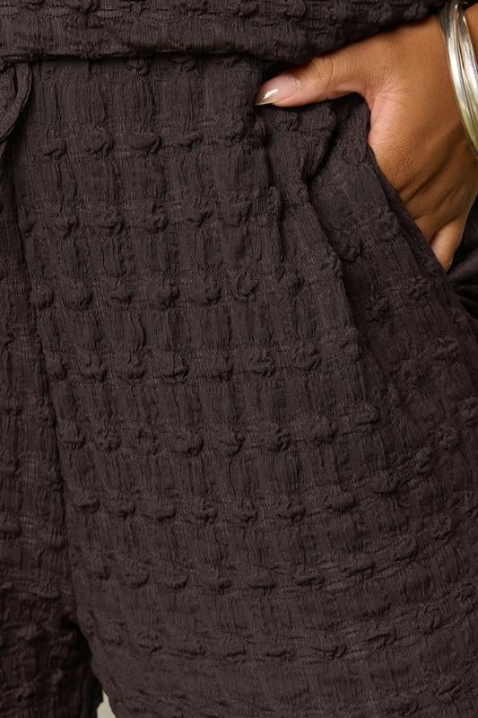 Evans YOURS Curve Chocolate Brown Bubble Textured Wide Leg Trousers