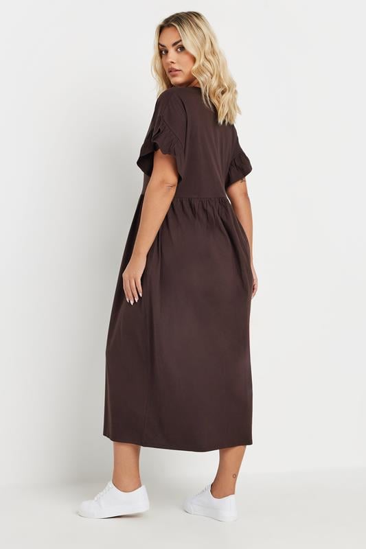 Evans YOURS Curve Chocolate Brown Frill Cotton Midaxi Dress