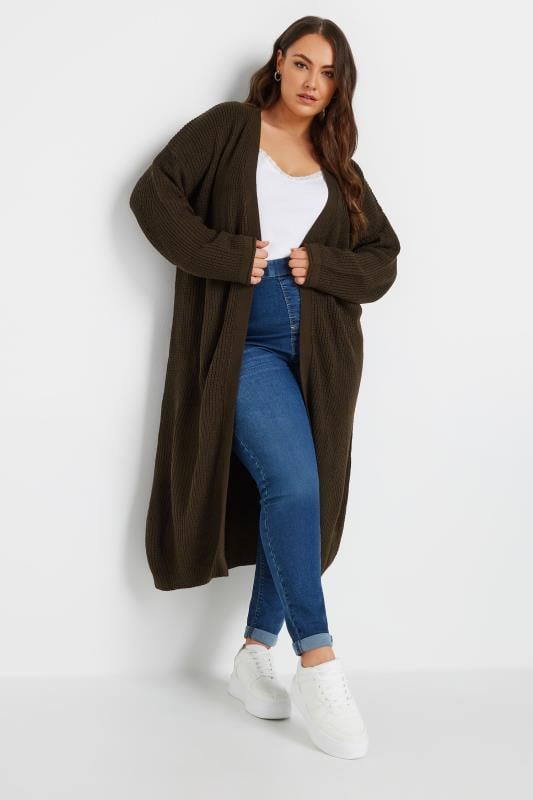 evans YOURS Curve Chocolate Brown Knitted Maxi Cardigan