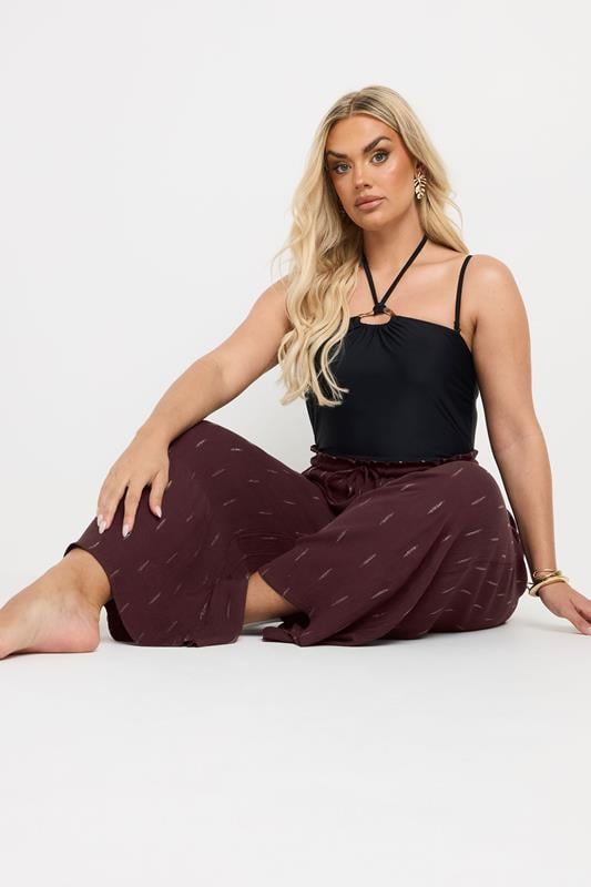 Evans YOURS Curve Chocolate Brown Metallic Dobby Beach Trousers