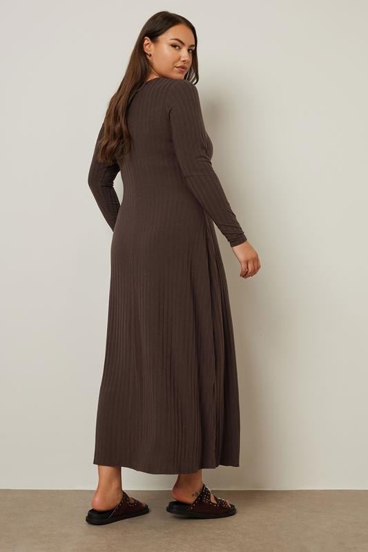 Evans YOURS Curve Chocolate Brown Ribbed Flare Maxi Dress