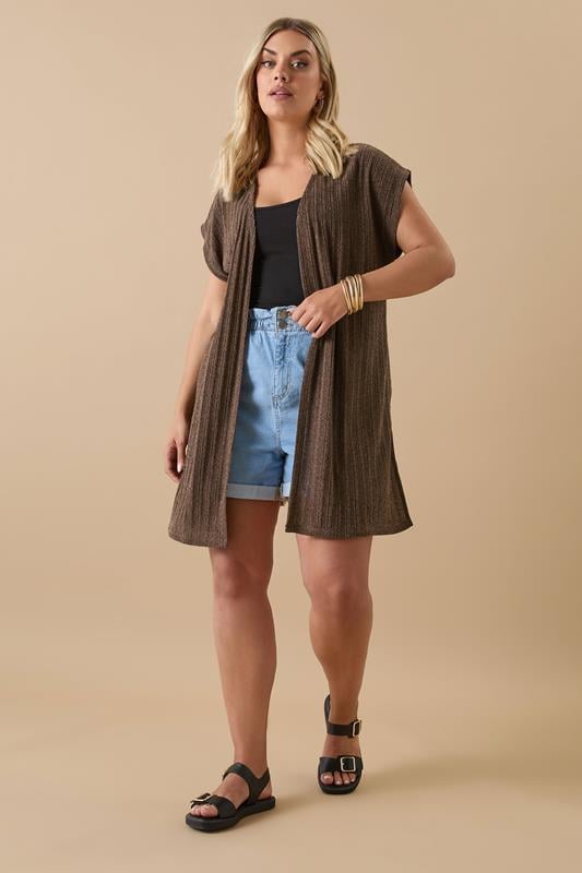 Evans YOURS Curve Chocolate Brown Ribbed Jersey Cardigan