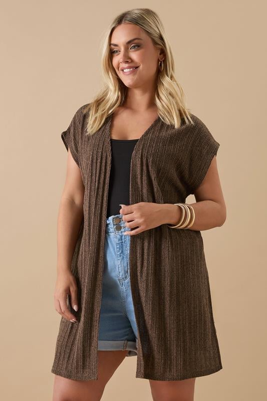 evans YOURS Curve Chocolate Brown Ribbed Jersey Cardigan
