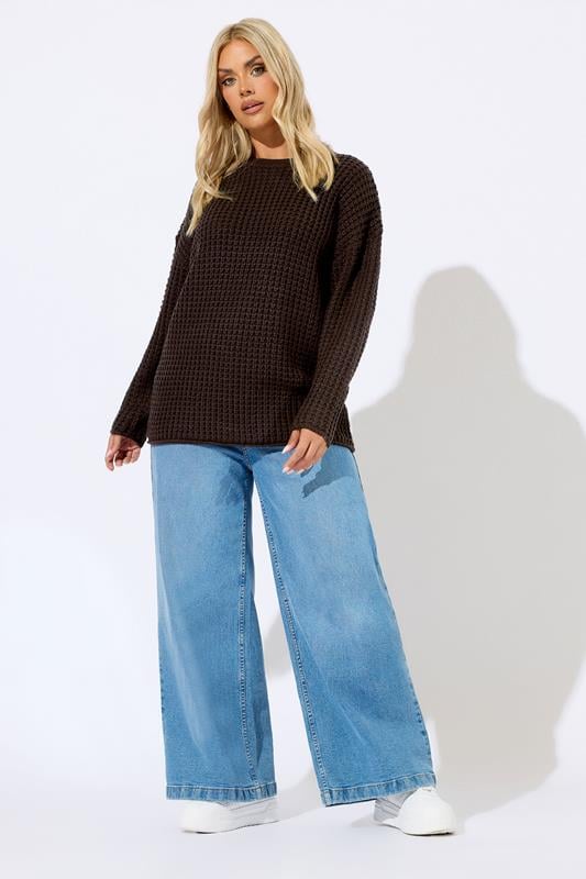 Evans YOURS Curve Chocolate Brown Waffle Knit Jumper