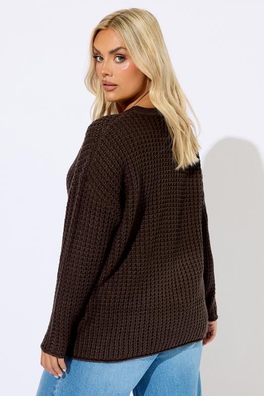 Evans YOURS Curve Chocolate Brown Waffle Knit Jumper