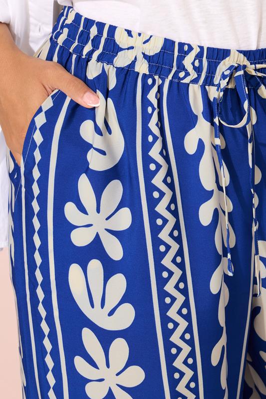 Evans YOURS Curve Cobalt Blue Aztec Leaf Wide Leg Trousers