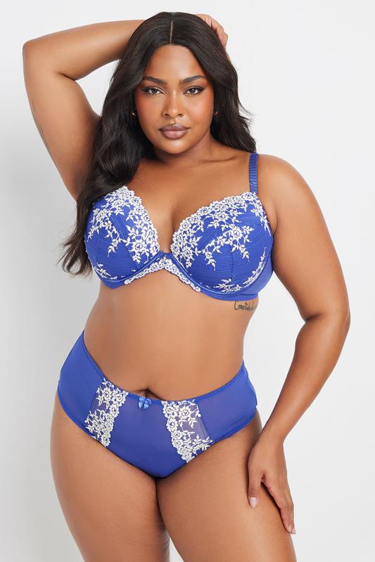 Evans YOURS Curve Cobalt Blue Contrast Lace Mesh Briefs