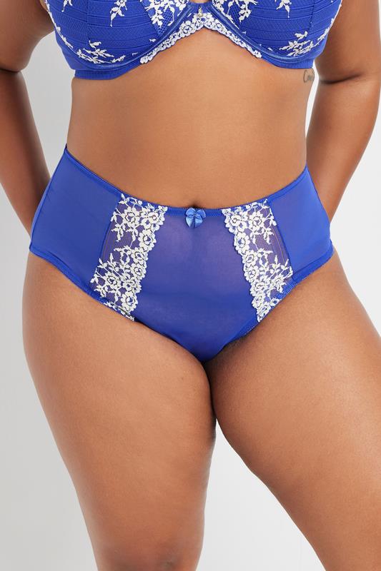 evans YOURS Curve Cobalt Blue Contrast Lace Mesh Briefs