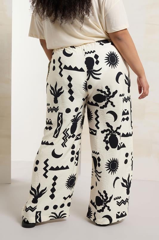 Evans YOURS Curve Cream Abstract Print Twill Wide Leg Trousers