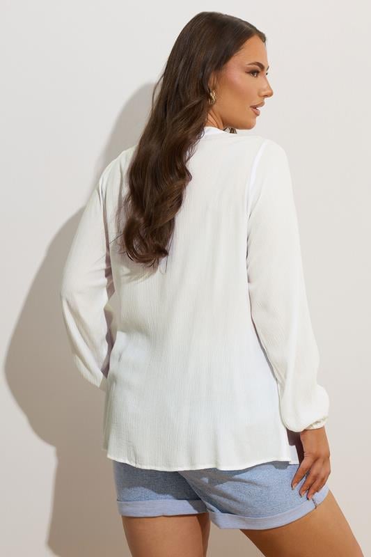 Evans YOURS Curve Cream Broderie Anglaise Tie Neck Blouse