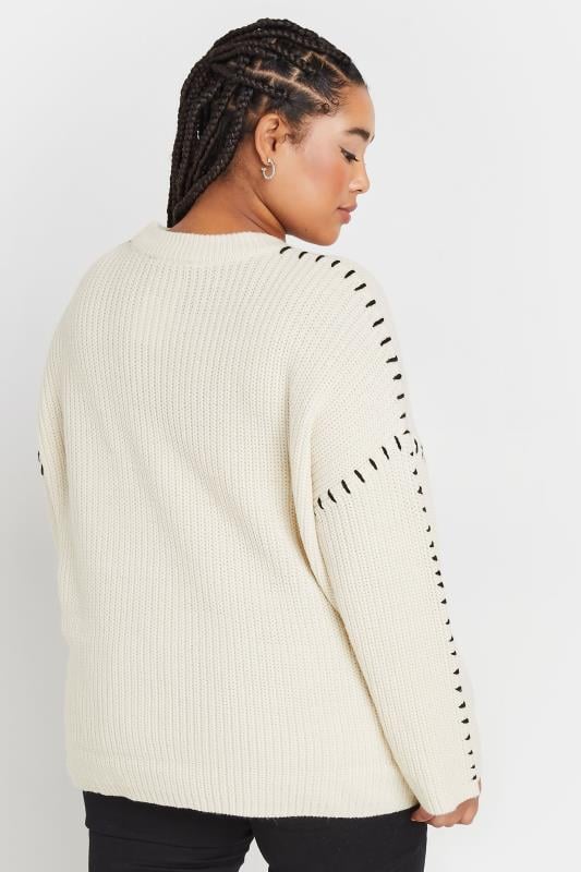 Evans YOURS Curve Cream Contrast Stitch Knitted Jumper