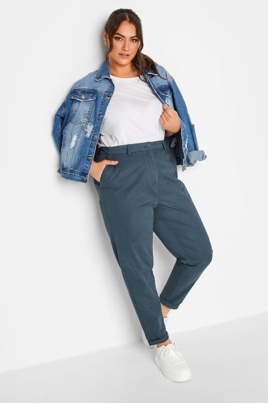 Evans YOURS Curve Dark Blue Straight Leg Chino Trousers