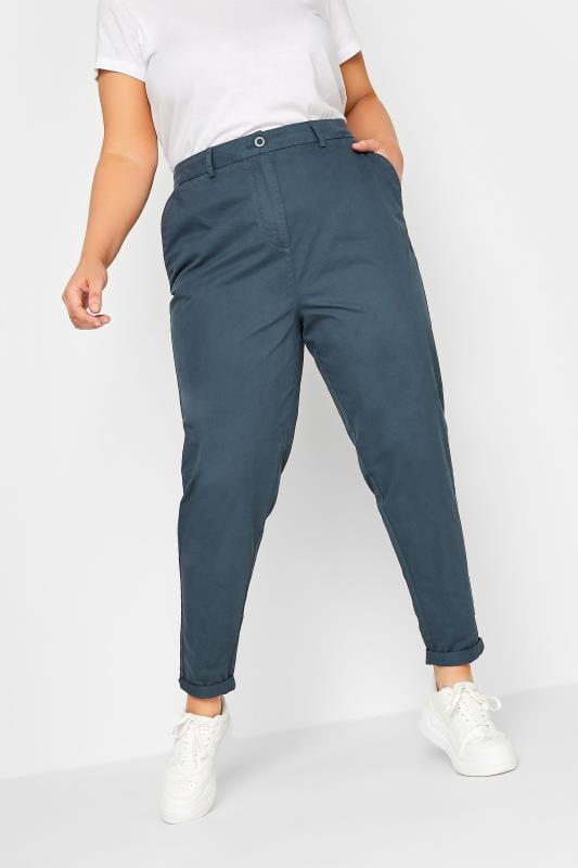 evans YOURS Curve Dark Blue Straight Leg Chino Trousers