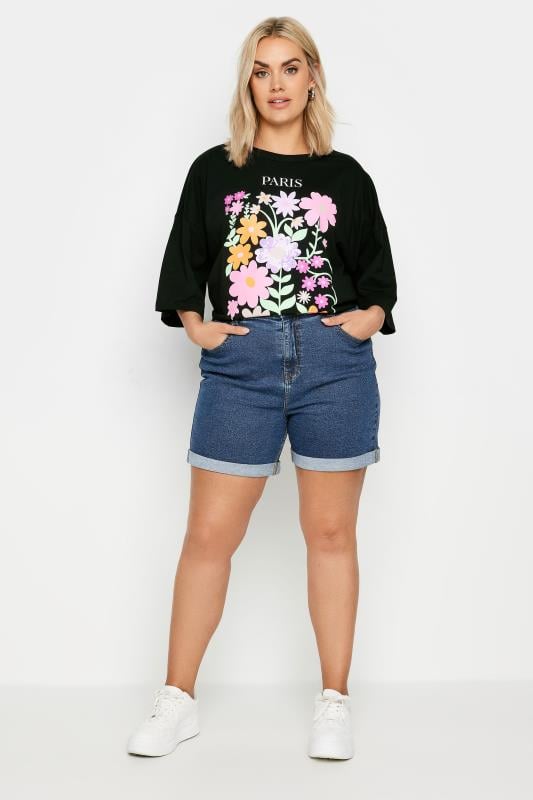Evans YOURS Curve Dark Blue Turn Up Stretch MOM Shorts