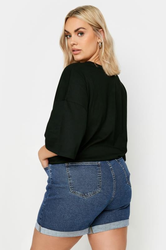 Evans YOURS Curve Dark Blue Turn Up Stretch MOM Shorts