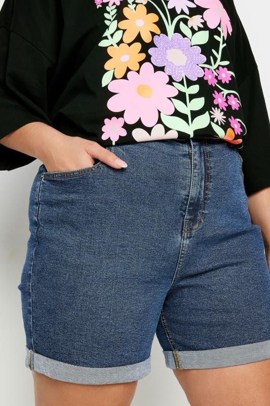 Evans YOURS Curve Dark Blue Turn Up Stretch MOM Shorts
