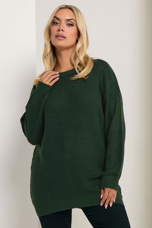 evans YOURS Curve Dark Green Essential Knitted Jumper