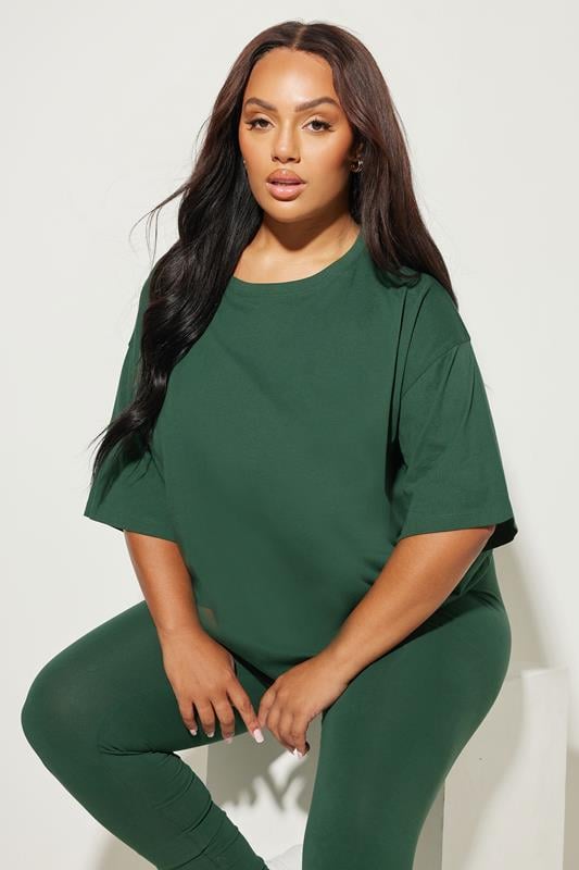 evans YOURS Curve Dark Green Relaxed Longline T-Shirt