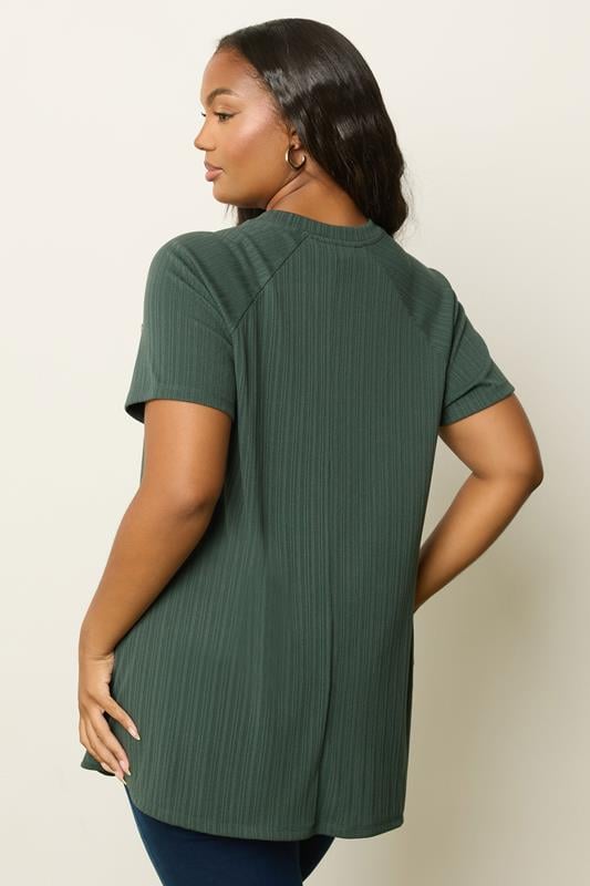 Evans YOURS Curve Dark Green Textured Button Swing Top