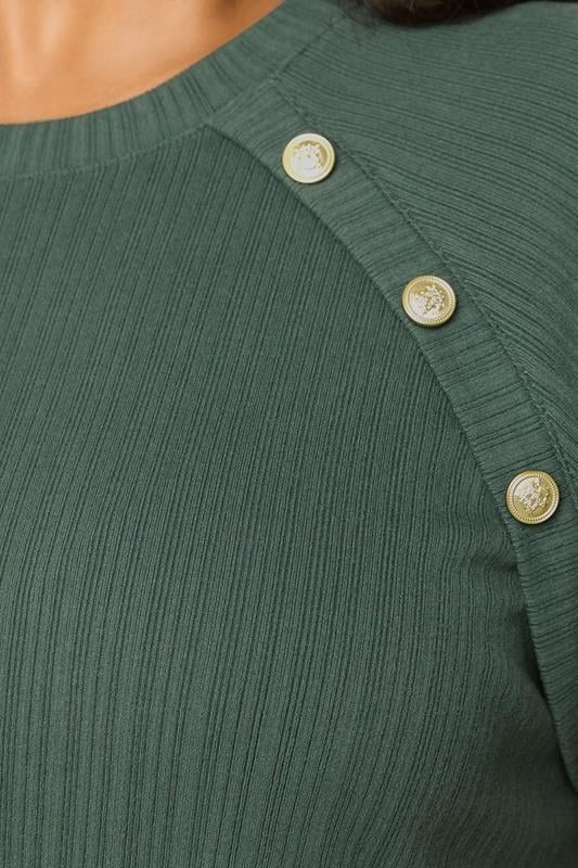 Evans YOURS Curve Dark Green Textured Button Swing Top