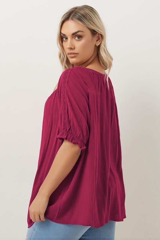 Evans YOURS Curve Dark Pink Crochet Detail Tie Front Top