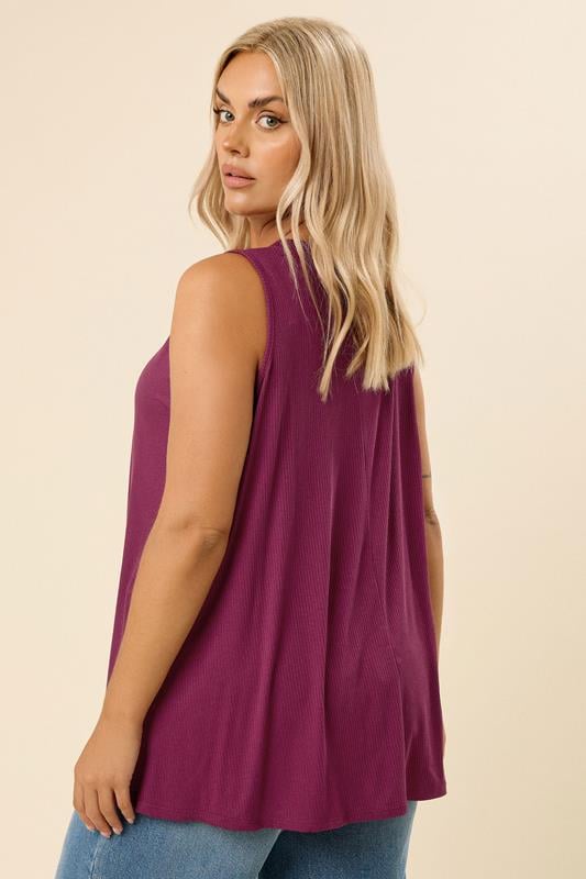 Evans YOURS Curve Dark Pink Elevated Ribbed Vest Top