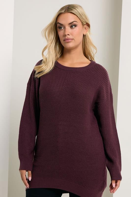 evans YOURS Curve Dark Purple Essential Knitted Jumper