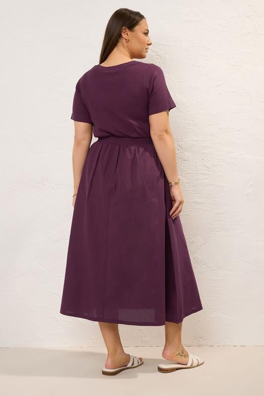 Evans YOURS Curve Dark Purple Jersey & Woven Mix Fabric Midaxi Skater Dress