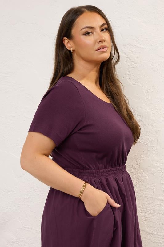 Evans YOURS Curve Dark Purple Jersey & Woven Mix Fabric Midaxi Skater Dress