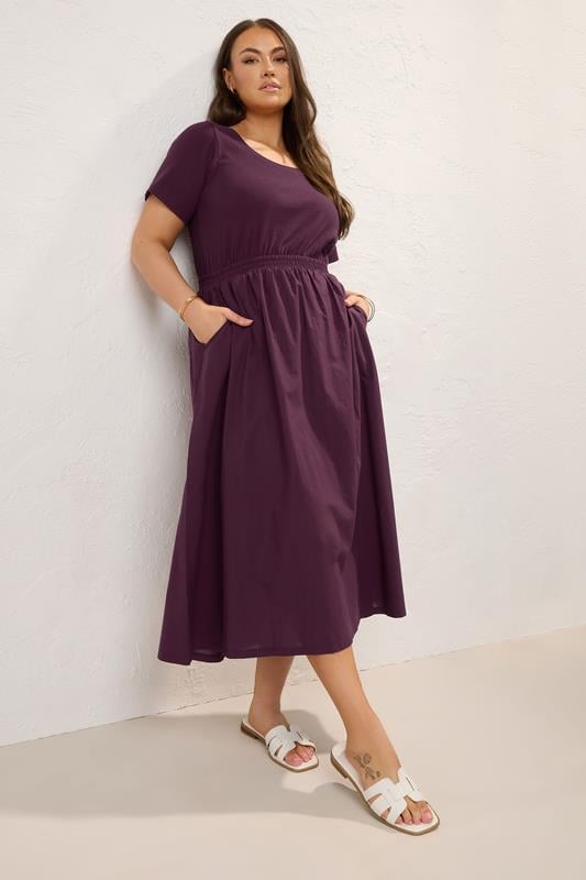 evans YOURS Curve Dark Purple Jersey & Woven Mix Fabric Midaxi Skater Dress