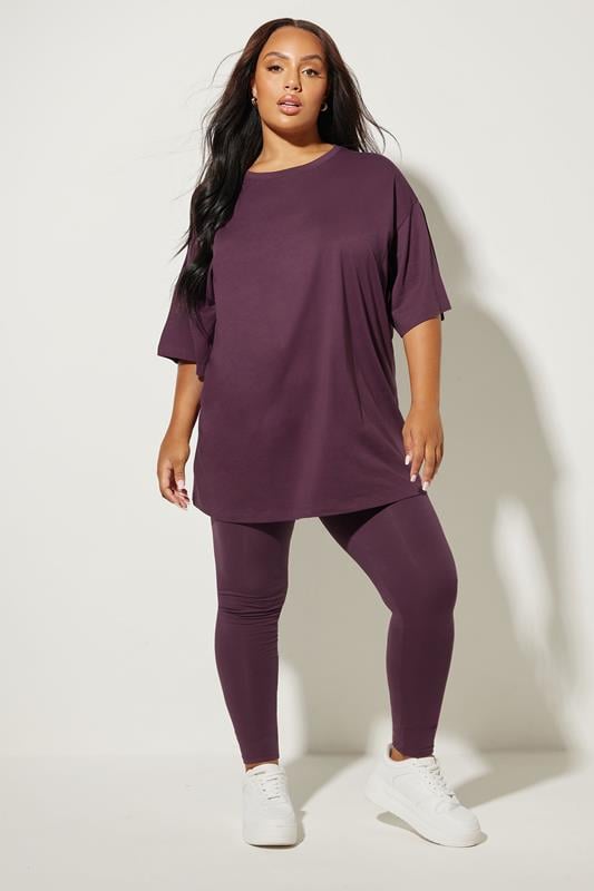 Evans YOURS Curve Dark Purple Relaxed Longline T-Shirt