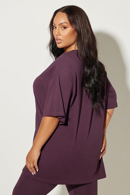 Evans YOURS Curve Dark Purple Relaxed Longline T-Shirt
