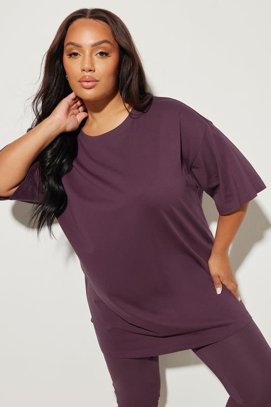 evans YOURS Curve Dark Purple Relaxed Longline T-Shirt