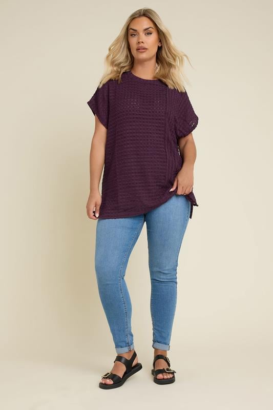 Evans YOURS Curve Dark Purple Textured Split Seam Top
