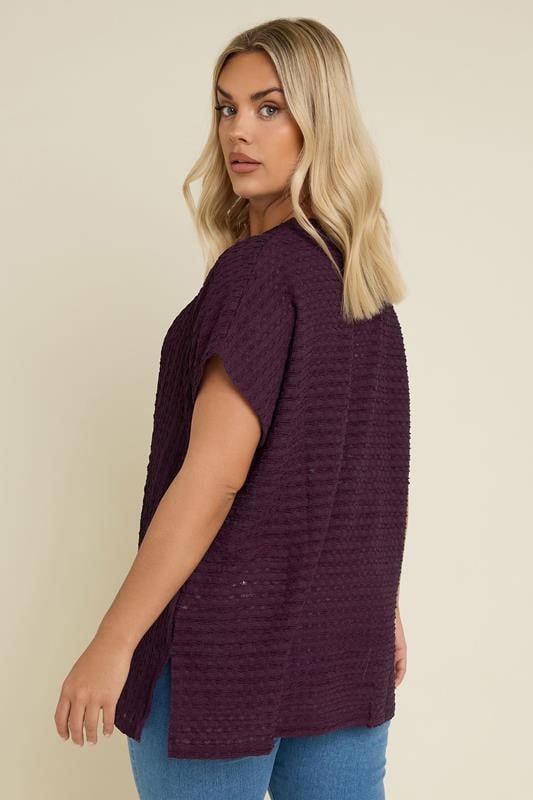 Evans YOURS Curve Dark Purple Textured Split Seam Top