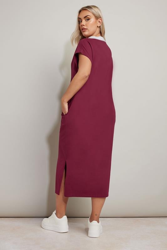 Evans YOURS Curve Dark Red Jersey Collar Grown Sleeve Dress