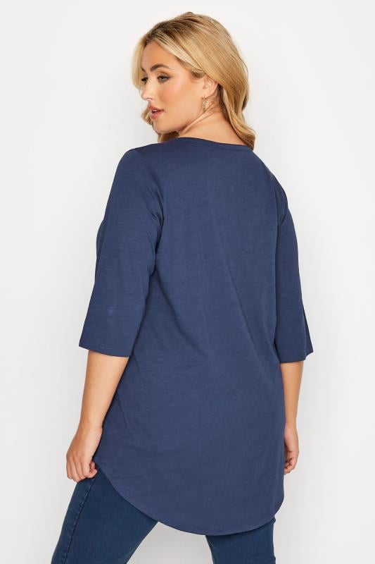 Evans YOURS Curve Denim Blue Pintuck Henley T-Shirt