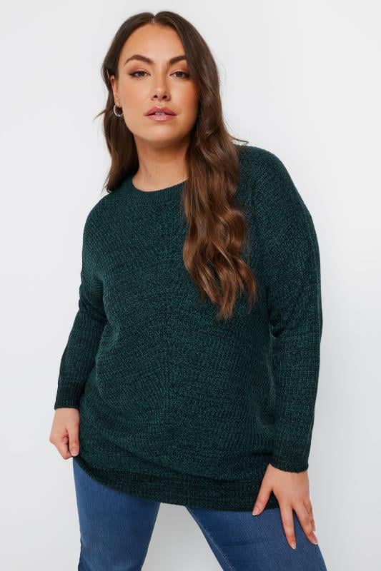 evans YOURS Curve Essential Dark Green Knitted Jumper