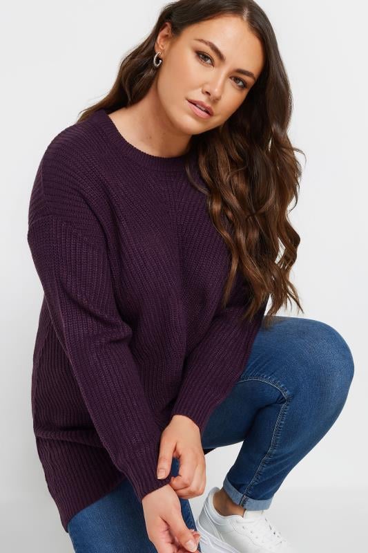 evans YOURS Curve Essential Deep Purple Knitted Jumper
