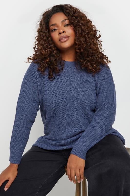 evans YOURS Curve Essential Denim Blue Knitted Jumper
