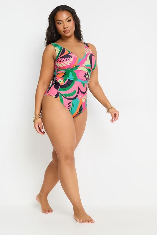 Evans YOURS Curve Floral Abstract Print Plunge Swimsuit