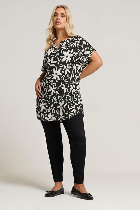 Evans Yours Curve Floral Print Textured Notch Neck Top
