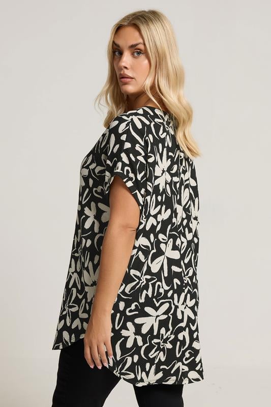 Evans Yours Curve Floral Print Textured Notch Neck Top