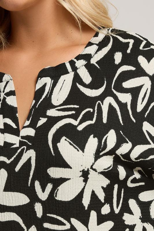 Evans Yours Curve Floral Print Textured Notch Neck Top