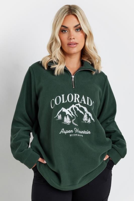 evans YOURS Curve Forest Green 'Colorado' Quarter Zip Fleece