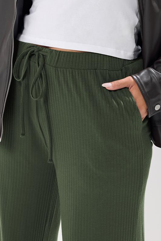 Evans YOURS Curve Forest Green Ribbed Wide Leg Trousers