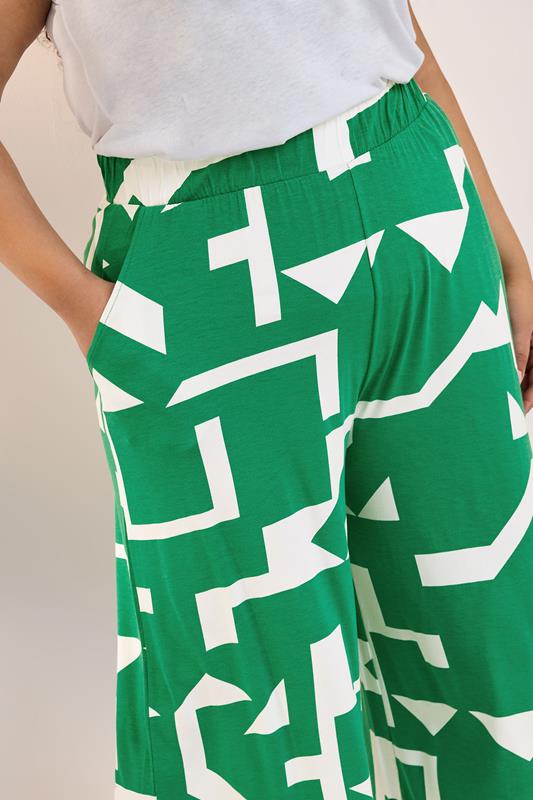 Evans YOURS Curve Green Abstract Print Cropped Wide Leg Trousers