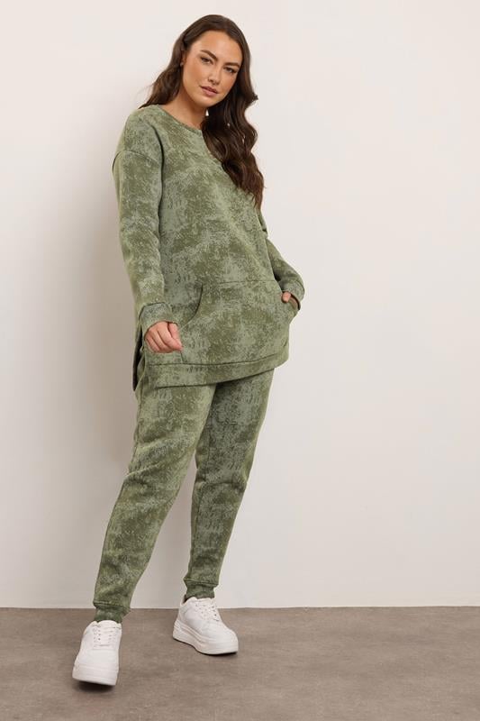 Evans YOURS Curve Green Abstract Print Cuffed Joggers