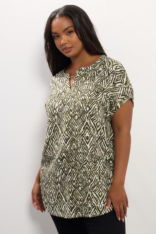 evans YOURS Curve Green Abstract Print Textured Top